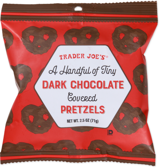 A Handful of Tiny Dark Chocolate Covered Pretzels