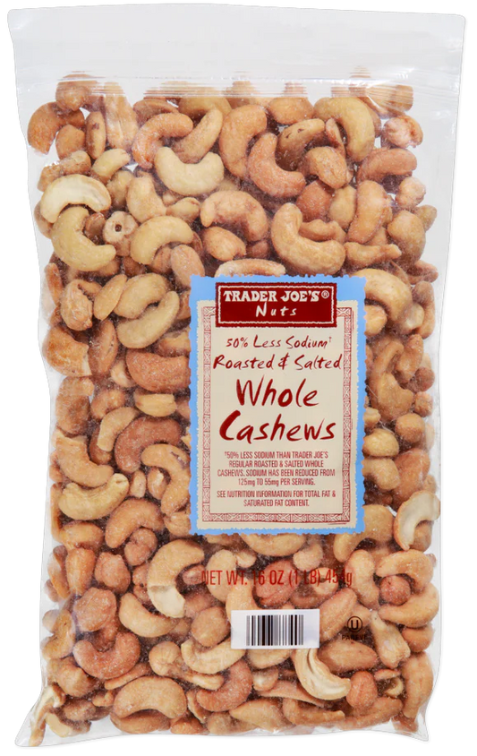 50% Less Sodium Roasted & Salted Whole Cashews